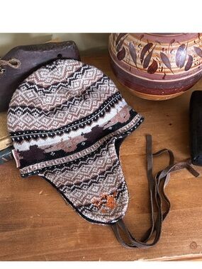 True Religion Wool Blend Lined Nordic Patterned Knit Earflap Hat Beanie